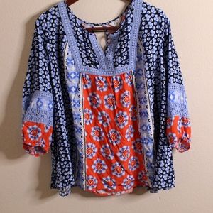 Crown & Ivy Blue and Orange Blouse
